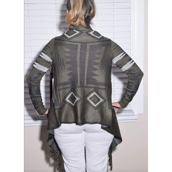 Ethnic Design Cardigan Green With Black Tones Warm Sweaters - Picture 4 of 4
